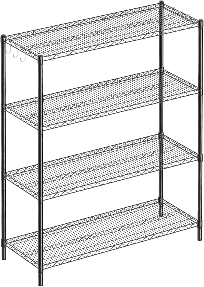 4-Shelf Adjustable Metal Shelf Wire Shelving Unit Heavy Duty Storage Rack Display Shelf for Office,Kitchen,Bedroom,Bathroom,Laundry,Pantry Basement,Garage(Black,48" L x 18" W x 62" H)