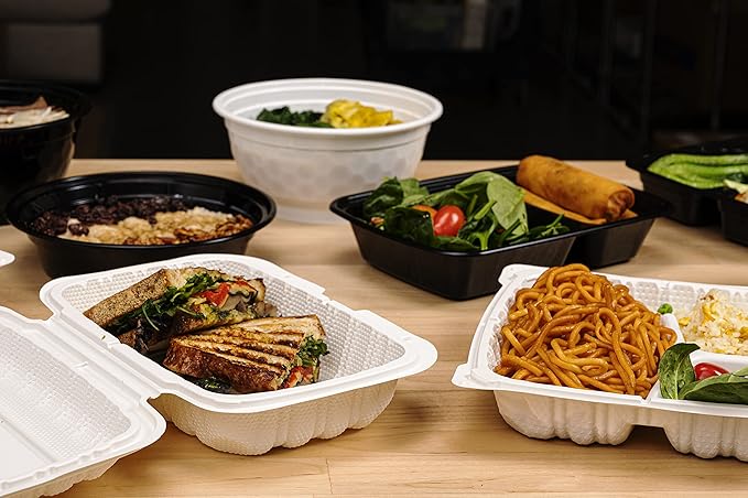 TIYA Food Containers - 48 oz Bulk 150 Pack with Lids - Plastic Compartment To-Go Boxes - Reusable, Microwavable, Dishwasher Safe - Leak-Proof for Meal Prep - BPA-Free