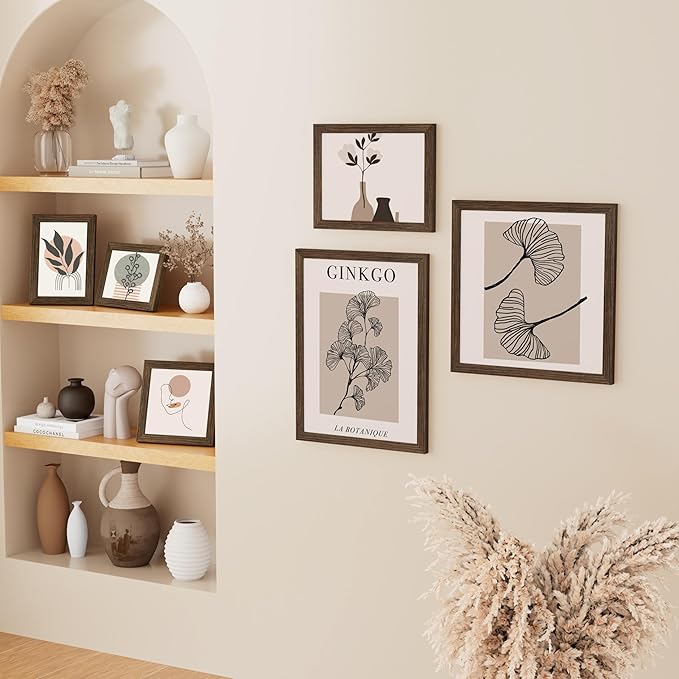 Vittanly 9x12 Picture Frame, Solid Wood Frame with Plexiglass, Includes 6x8 Mat, Wall Hanging or Tabletop for Photos, Home Decor, Brown, 1 Pack