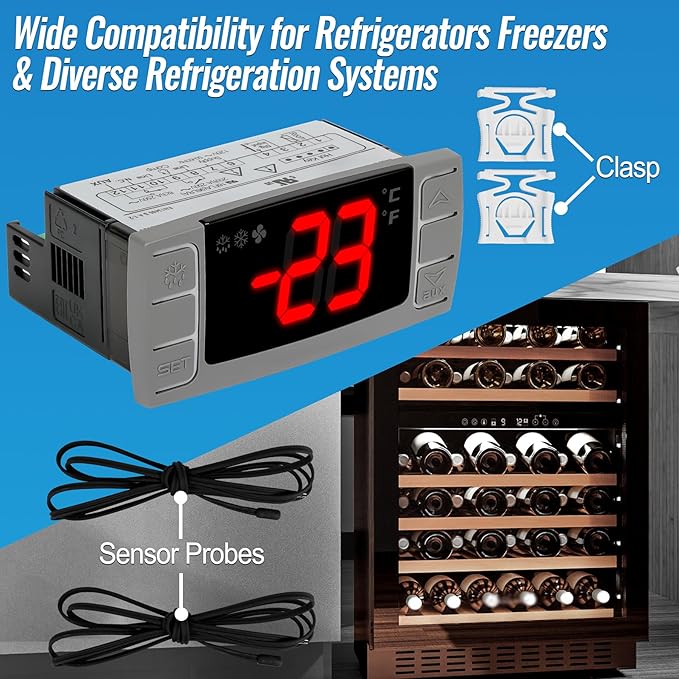 Replacement for Dixell XR03CX-4N0F1 Temperature Controllers, Ideal for 120V 50-60hz Commercial Refrigerators/Freezer,Programmable Digital Thermostat with Sensor Probe & Mounting Hardware