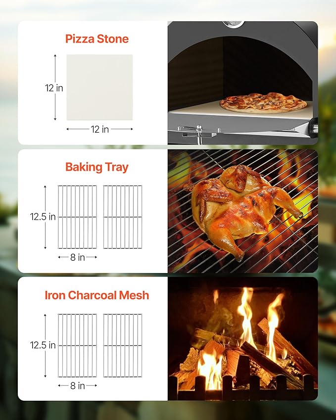 VEVOR Outdoor Pizza Oven, 12" Pellet Fire Ovens, 2-Layer Pizza Oven Wood Fired, Wood Burning Outdoor Pizza-Oven with 2 Removable Wheels, 1000℉ Max Temperature Fired Pizza-Maker Ovens for Barbecue