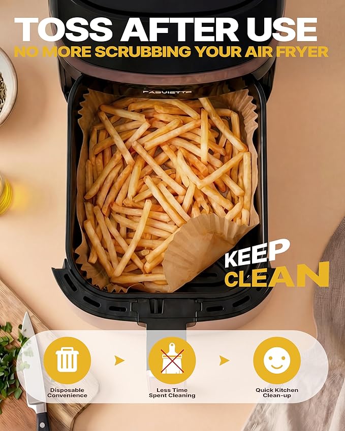 Katbite 220PCS DZ201 Air Fryer Liners Disposable, 8.6x5.5'' Rectangle Airfryer Paper Liners for Dual Air Fryer, Oil-Proof Parchment Paper for Foodi DZ401, FG551