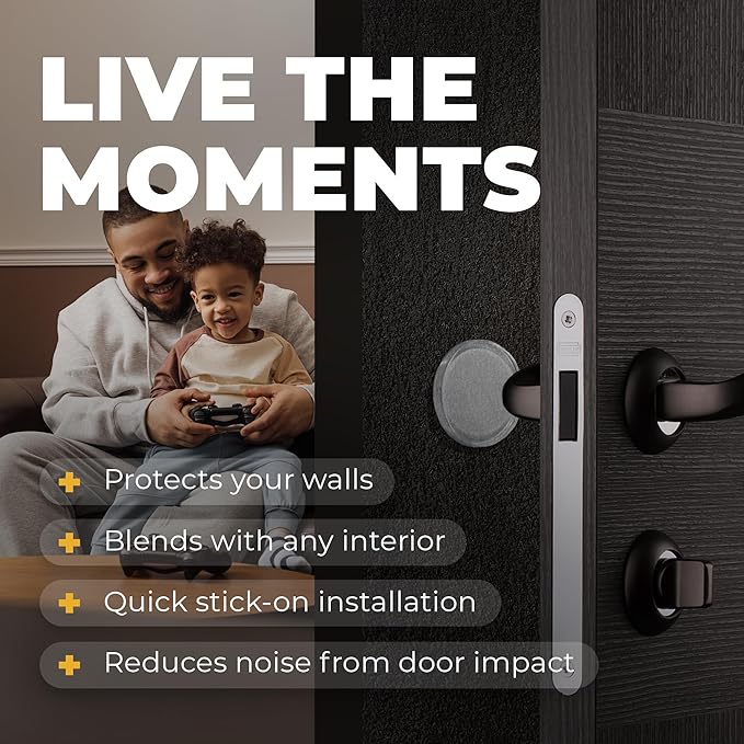 Large 2" Door Knob Wall Protectors – 6 Clear Self-Adhesive Silicone Bumper Pads in Damp Button Shape – Noise Dampening Wall & Furniture Guards by VELLAX
