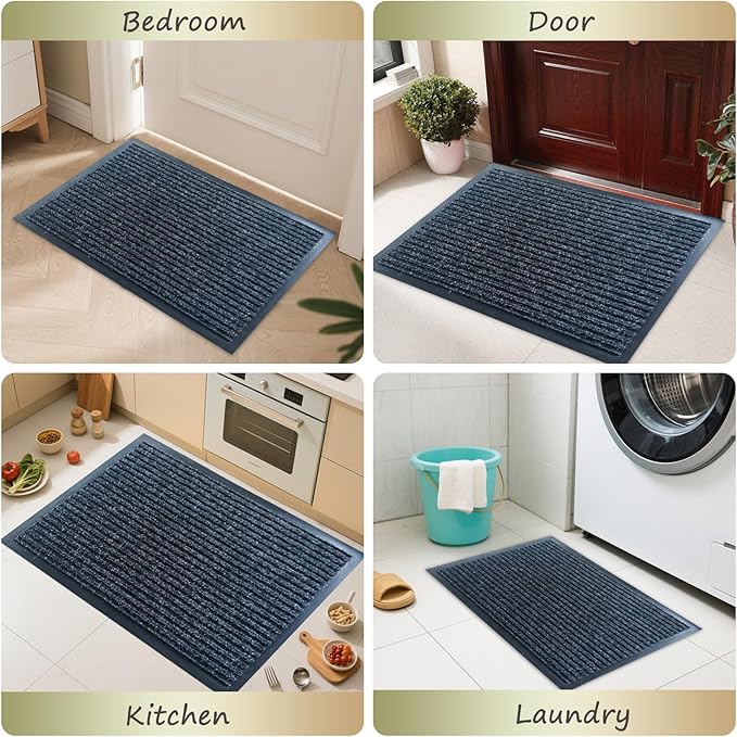 Front Door Mat,2'x4'Indoor Outdoor Door Mat,Heavy Duty Durable Welcome,Commercial Floor Mats Inside Outside Entrance, Waterproof All-Season, All-Weather Non Slip Backing Doormat for Entryway,Black