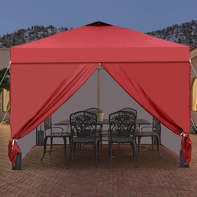Saemoza 12x12 Pop Up Canopy Tent with One Push Setup, Portable Sun Shade Tent, Instant Easy Up Canopy with 4-Sidewalls & Wheeled Bag, Outdoor Fldable Gazebo with Vent Top, Red.