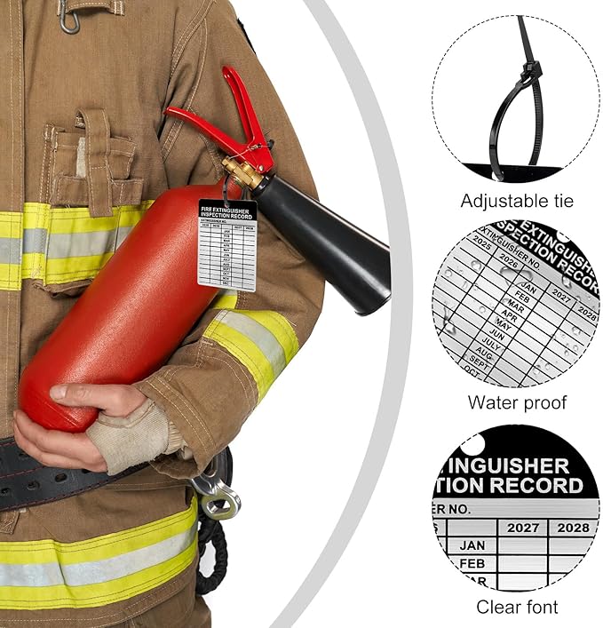 50 Set Aluminum Fire Extinguisher Tags 2025-2028 Metal Inspection Tags - 2.3 x 3 Inch, Indoor/Outdoor Monthly Inspection (50)