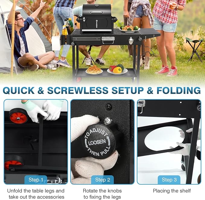 IRONWALLS Outdoor Grill Table Cart, 31"L x 17" W Folding Grilling Cart with Wheels, Portable Griddle Stand Pizza Oven Table, Food Prep Table, Wood-fire Grill Stand for Barbecue, Camping