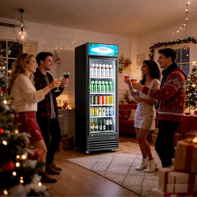 BODEGACOOLER Commercial Refrigerators with 4 shelves, 240 cans &160 bottles Beverage, 11.3 Cu. Ft. Commercial Merchandiser Refrigerators with Soft LED Light,For Garage, Gym, Man cave, Shop, Office.