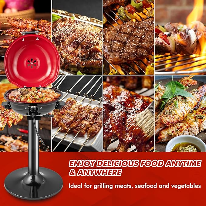 HAPPYGRILL 1600W Portable Electric Grill Outdoor BBQ Grill for 15-Serving, Electric Barbecue Grill for Indoor & Outdoor Use, Portable Stand BBQ Grill for Patio Balcony Kitchen Garden