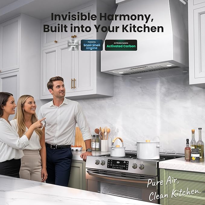 36 inch Built-in/Insert Range Hood 980 CFM, Ducted/Ductless Convertible Duct Stainless Steel Kitchen Vent Hood with 4 Speed Gesture Sensing& Touch Control Panel