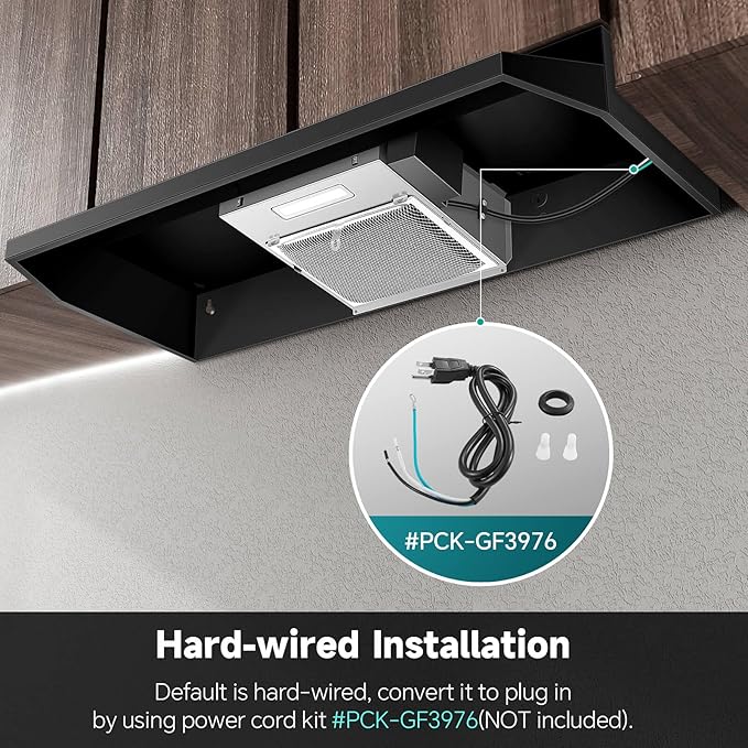 SNDOAS Black Range Hood 36 inch,Ductless Under Cabinet Range Hood Included Carbon Sponge Filter,Ducted Optional,Kitchen Hood 36 inch with 2 Vents,2 Speeds,Hard Wired Stove Vent