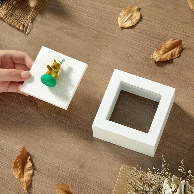 3x3 Mini Shadow Box Display Case Picture Frame with Soft Linen Back,Small Deep White Shadow Box 3x3 for Flowers Medal Display Case Jersey pet Graduation Memorabilia Baby Ltems Crafts Photos