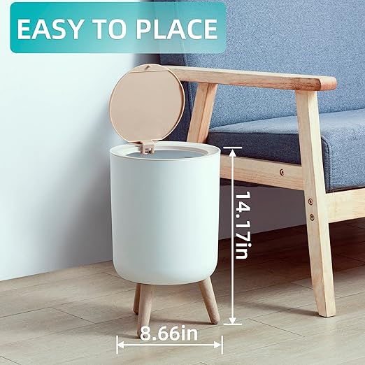 Bathroom Trash Can with Lid,1.8 Gallon Modern Office Trash Can for Near Desk Bedroom Garbage Can Waste Basket with Push Top,Nordic Small Trash Bin for Living Room,Nursery,Dog Proof Trash Can