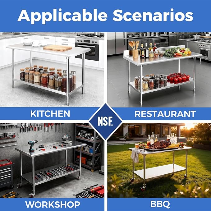 OSTBA Stainless Steel Table for Prep & Work 24x18 Inches with Casters Wheels, NSF Metal Commercial Heavy Duty Table with Adjustable Undershelf for Restaurant Kitchen Home and Hotel