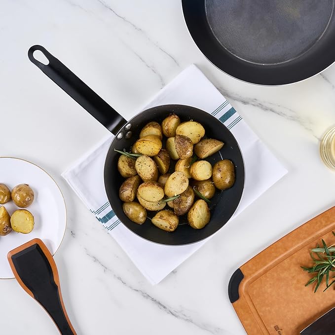 Restaurantware-Met Lux 9 Inch Fry Pan, 1 Lightweight Frying Pan - Induction-Ready, Triple-Riveted, Black Carbon Steel Cooking Skillet, Durable, For Searing, Sauteing, And Browning Food
