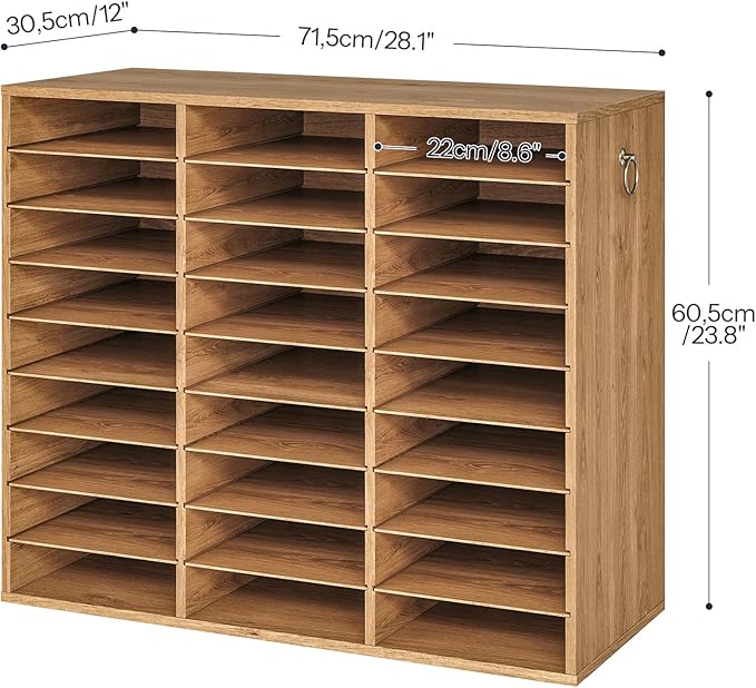 HOOBRO Literature Organizer, 27 Compartments Wooden Mail Organizer, Countertop Literature Sorter with Adjustable Shelves for Home, Office, School, Student Mailbox for Classroom, Walnut WL27WF01