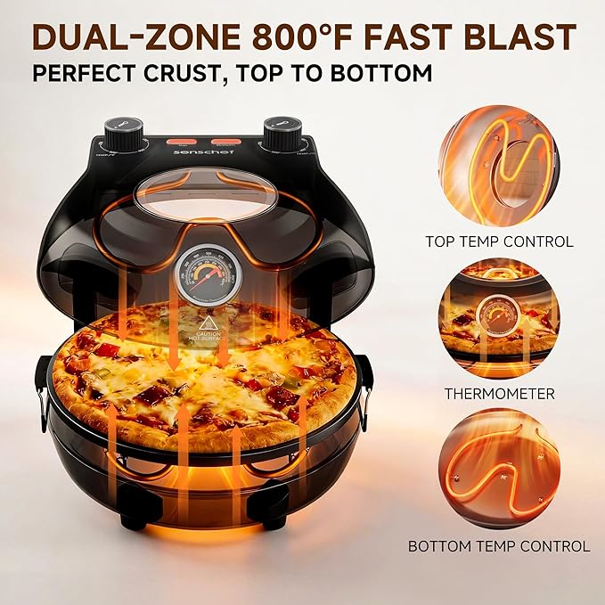 SEMSCHEF 12-Inch CrustyBake Beginner's Glazed Stone Pizza Oven: Quick 800°F Heating, Easy-Clean Design, Recipe Book & All Tools Included - Perfect for First-Time Pizza Makers at Home