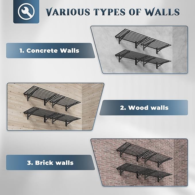 4-Pack 2x3ft Garage Shelving Wall Mounted, 2' x 3' Heavy Duty Garage Storage Shelves with Hooks, 1000LB Capacity