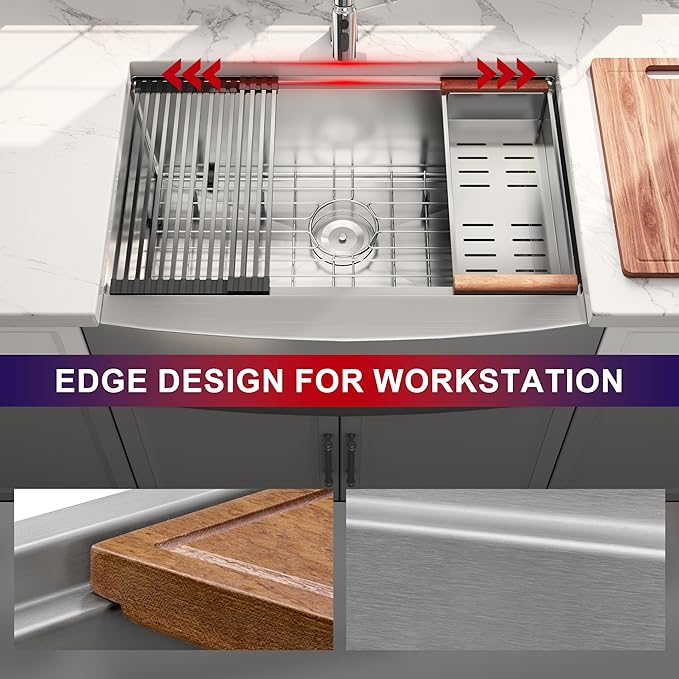 30 Inch Workstation Farmhouse Kitchen Sink 16 Gauge Stainless Steel Undermount Apron Front Sinks with Accessories Combo 30" x 21" x 10"