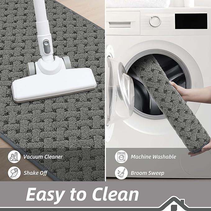 BEQHAUSE Dirt Trapper Door Mat Non-Slip Entryway Rugs Stain Resistant Absorbent Dog Doormats Woven-Look Washable Welcome Floor Doormat for Front Back Door, Muddy Wet Shoes & Paws, 32" x 48", Grey