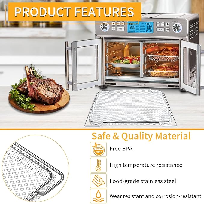 Air Fryer Basket Replacement for Emeril Lagasse Dual Zone 360 Oven 25 QT Air Fryer Convection Toaster Oven, 14.1" x 11.8" Non-stick Steel Mesh Basket Wire Rack Accessories Parts, Dishwasher Safe