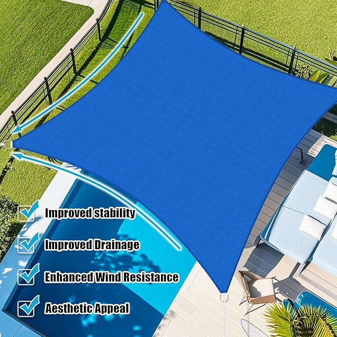 Amagenix Sun Shade Sail 15'X24' Curved Edge Outdoor Shade Canopy Blue Breathable 95% UV Block Shade Cloth for Patio Garden Backyard (We Make Custom Size)