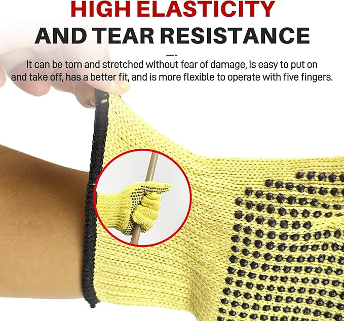 Heat Cut Resistant Gloves,Aramid leather Oven Gloves with Fingers,Heat Resistant Up to 550°F, Thick Knit Grill Mitts (silicone beads, Medium)