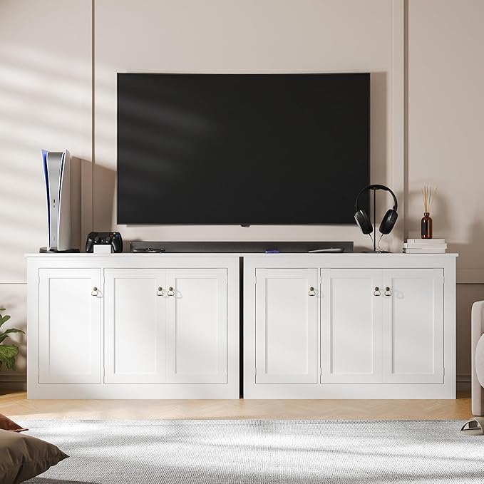 Cozy Castle Buffet Cabinet with Storage - Kitchen Storage Cabinet Wood Console Table Coffee Bar Accent Cabinets for Living Room Dining Room Entryway White 44.5" W