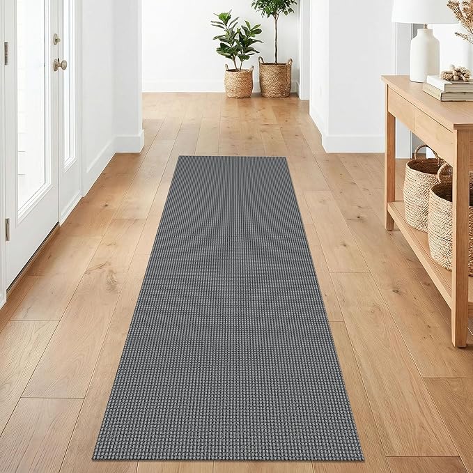 IOHOUZE Washable Runner Rug 2x7 Non Slip Runners for Hallways Entryway Runner Indoor, Kitchen Rugs Woven Cotton Floor Carpet for Kitchen Hall Entrance Bedroom, Dark Grey