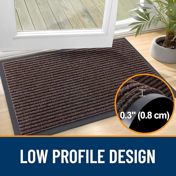 OLANLY Front Door Mat Indoor Outdoor Entrance, Waterproof Heavy Duty Doormat, Fade Resistant, Low Profile, Easy Clean Patio Porch Welcome Floor Mats for Entry, 47x32, Tan