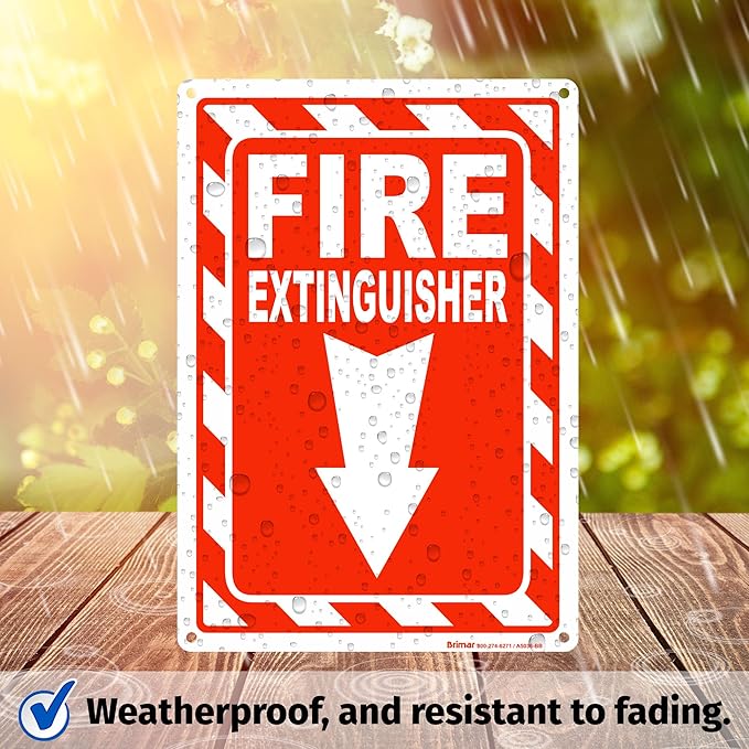 Brimar Fire Extinguisher Signs,7"x10" (4 Pack) .040" Heavy Rust-Free Aluminum Metal Safety Signs, UV Ink Printing, Weatherproof, Fade Resistant, for Business, Office, Home Indoor & Outdoor Use