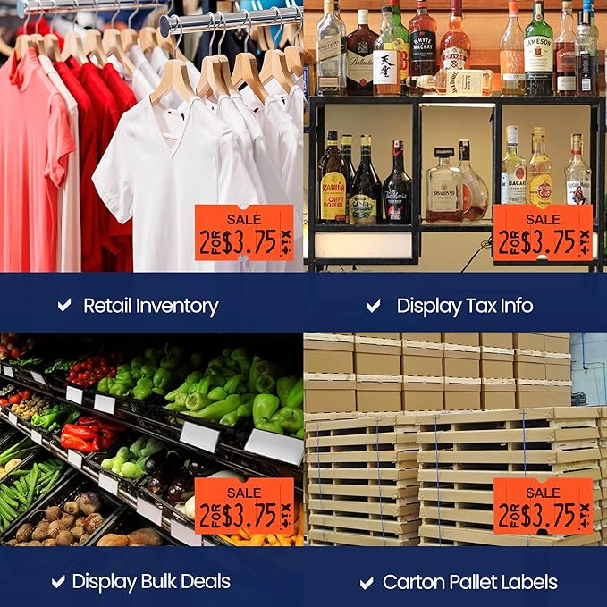 Perco 1 Line Fluorescent Red Sale Labels - 32 Rolls, 4 Sleeves, 32,000 Blank Price and Date Gun Labels for Perco Lite, X, Plus and Pro 1 Line Price and Date Guns - Made in USA