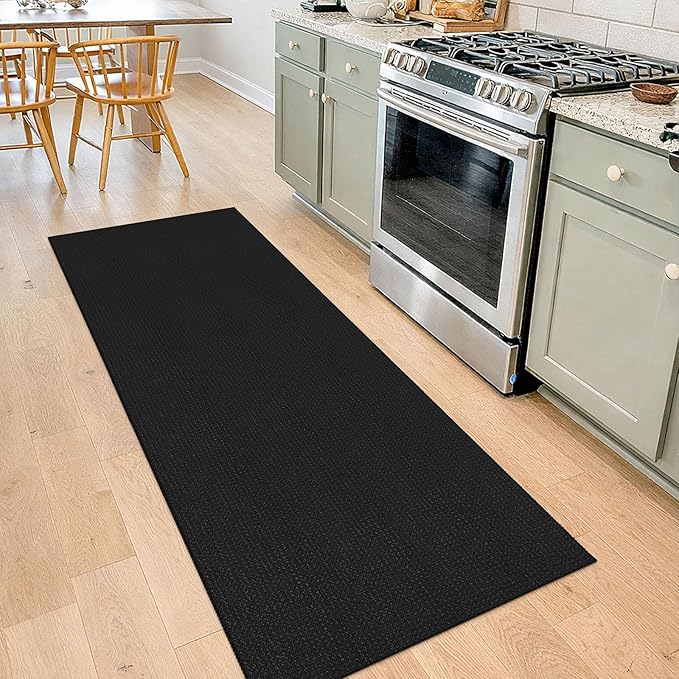 IOHOUZE Washable Runner Rug 2x7 Non Slip Runners for Hallways Entryway Runner Indoor, Kitchen Rugs Woven Cotton Floor Carpet for Kitchen Hall Entrance Bedroom, Black/Grey
