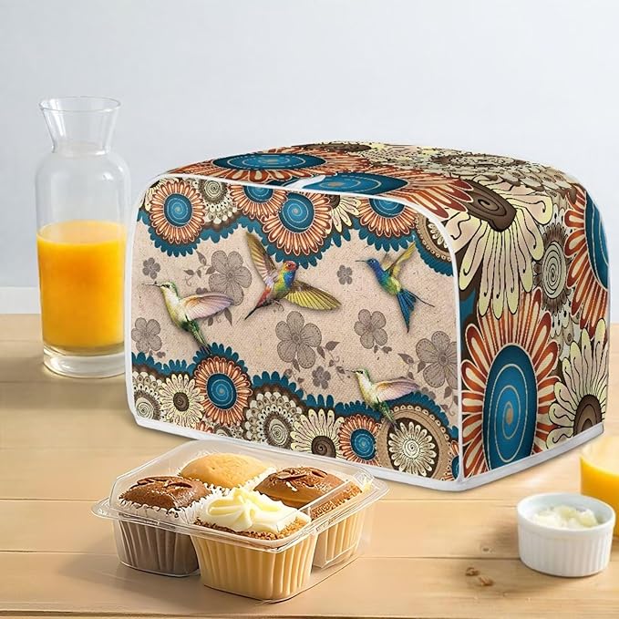 Aztec Hummingbird Flower Print Toaster Cover 4 Slice Dust Fingerprint Protection Waterproof Soft Toaster Dust Cover