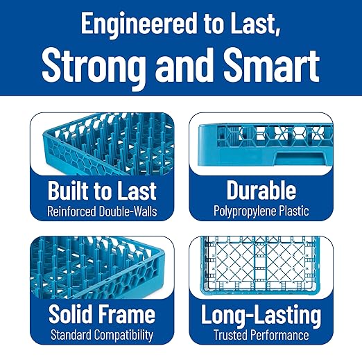 Carlisle FoodService Products OptiClean Peg Dish Rack for Commercial Washing Machines, Tall Peg Plate Rack, Blue (Pack of 6)