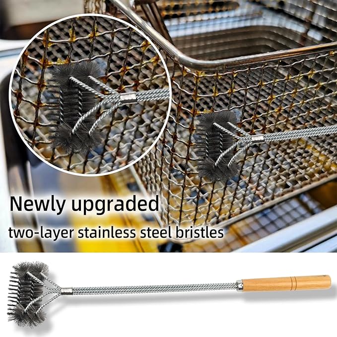 3 Pieces Fryer Cleaning Tools, Stainless Steel Deep Fryer Cleaning Tools, Including Basket Fryer Brush, L-Shape Deep Fryer Cleaning Brush and Fryer Cleanout Rod, Air Fryer Cleaning Brush Tools