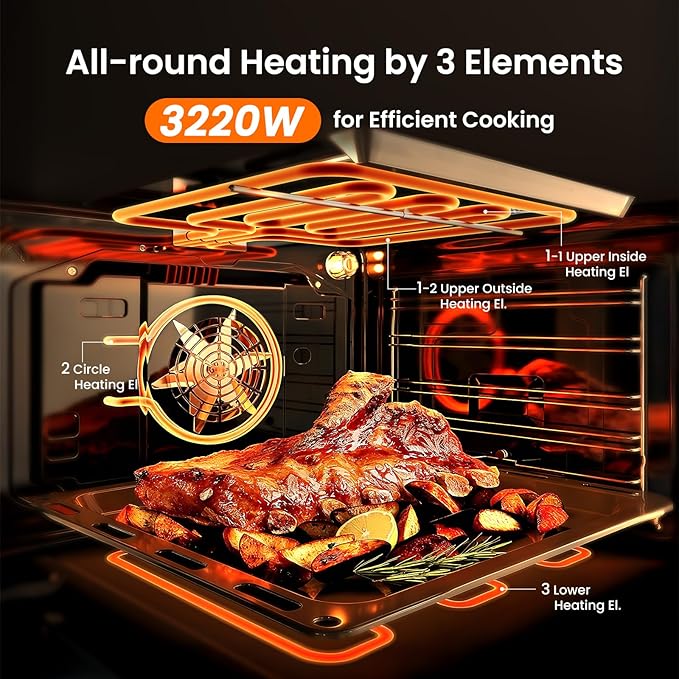 Single Wall Oven 24", 2.83 Cu.Ft-80L with 8 Functions Built-in 24 Electric Wall Oven, 240V, 3220W Fast Preheat, Mechanical Knob Control for Easy Cooking