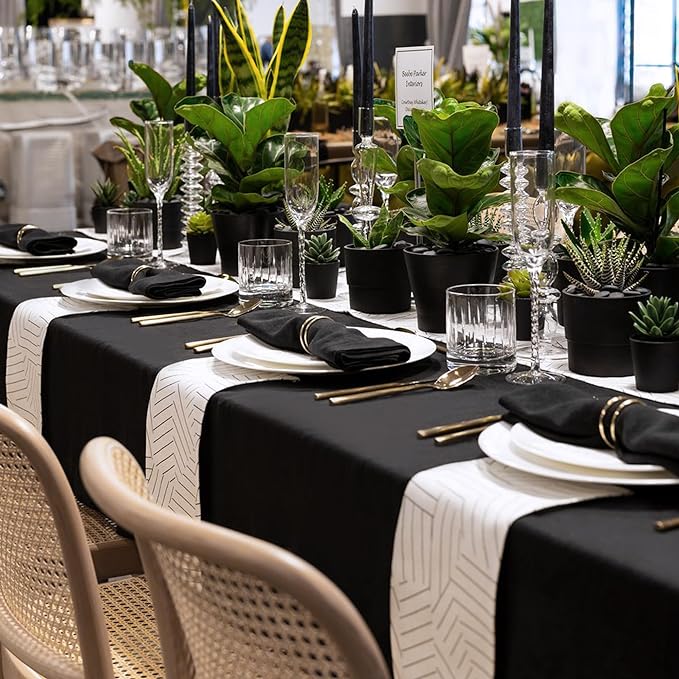sancua 2 Pack Black Tablecloth 60 x 120 Inch, Rectangle 8 Feet Table Cloth - Stain and Wrinkle Resistant Washable Polyester Table Cover for Dining Tables, Buffet Parties and Camping