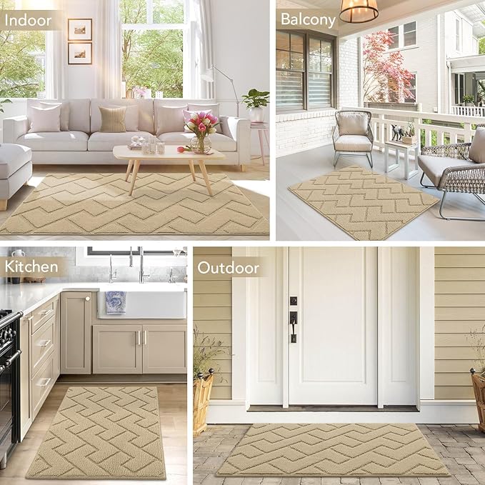 hicorfe Front Door Mat Outside Entrance,20"x31.5" Absorbent Muddy Dirt Resist Welcome Door Mats Outdoor Indoor,Stain and Fade Resistant,Non Slip Backing Entry Mat Doormat for Entryway(Beige)