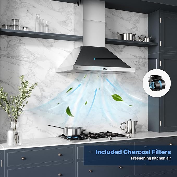 CAVALIERE Value-Focused Wall Mount Range Hood 30 Inch, 3-Year Warranty, 462 CFM, Enhanced Stainless Steel, Ducted/Ductless Range Hood Convertible (Kit Included), Aluminium Mesh Filters, Touch Controls