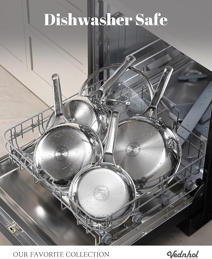 Stainless Steel Frying Pan Set with Lids 8"&10"&12",8 Inch Skillet+10&12 Inch Stainless Steel Pans with Lids,Frying Pan,Tri-Ply,PFOA&PTFE Free,Dishwasher&Oven Safe,Induction Compatible