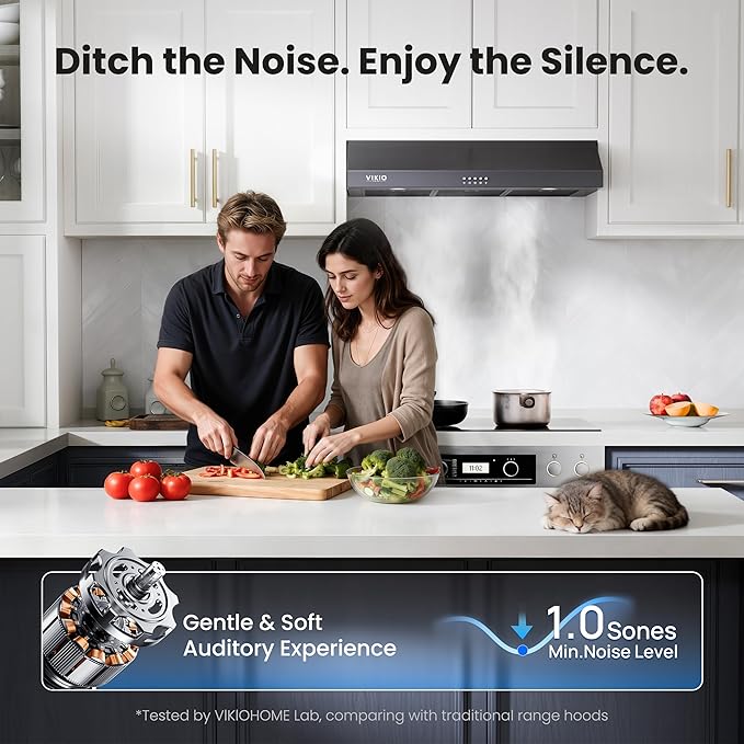 Under Cabinet Range Hood 30 Inch, 580 CFM Dual-Motor Kitchen Vent with LED Lights, Button Control, Ducted Stainless Steel Vent Hood, Reusable 5-Layer Aluminum Filters, Black