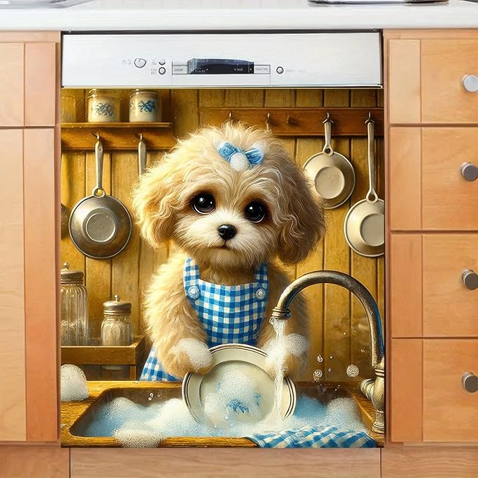 Dog Dishwasher Magnet Cover 23x26 Inch Cute Maltese Dog Dishwasher Magnet Cover Sticker Magnetic Refrigerator Panel Front Door Wash Machine Fridge Microwave Decal Home Kitchen Decorative