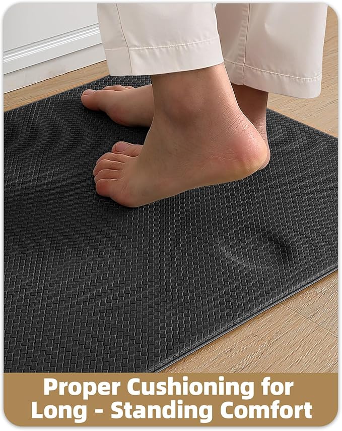 Color&Geometry Anti Fatigue Cushion Kitchen Mat for Floor -17"x94",Long,Easy Clean, Water & Oil Proof, Anti Slip, Foam Rubber Runner Rug for Front Sink Comfort Standing,Black