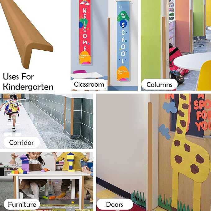 Rubber Bond Wall Corner Guard Edge Protector, 1x1x36 inch Baby Proofing Corner Guards | Self-Adhesive Furniture Edge Strips for Home & Office (5 Pack, Brown)