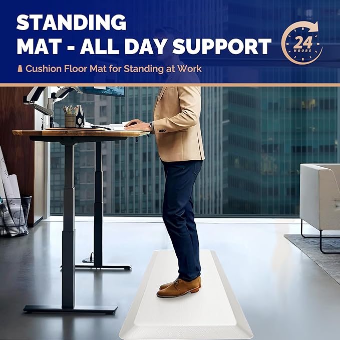FEATOL Anti Fatigue Mats for Standing, 9/10 Extra Thick Ergonomic Standing Desk Mat, Comfort & Durable Memory Foam Standing Mat at Home,Office All Day (20" x 59", White, 2PC)