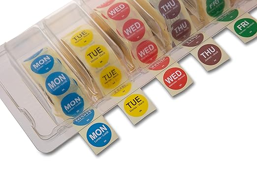 DayMark Safety Systems-I132153 Day of The Week 3/4" Circle Permanent Labels, MON-Sun, Label Dispenser Included (7,000 Labels)
