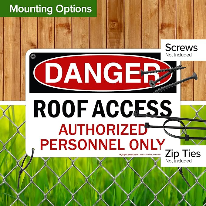 Danger Roof Access Authorized Personnel Only Sign, 7x10 Inches, 55 mil thick HDPE (high density polyethylene), Made in USA by My Sign Center
