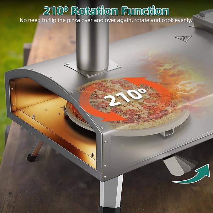 YTIAHOME 12" Pizza Oven, Multi-Fuel Outdoor Pizza Oven with Rotating and Built-in Thermometer, Dual Fuel Pizza Maker with Peel, Stone, Carry Cover, Recipes for Backyard Party Christmas Gifts