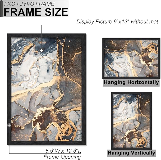 Engineered Wood 9x13 Picture Frame Set of 6, Black Frame for 9 x 13 Inch Picture Poster Photo, Light Weight 9 by 13 Frame with Wood-grain for Wall - 6 Pack/Black/9"x13"